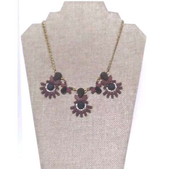 J Crew Necklace Purple Black Rhinestones Clusters Faceted Goldtone Choker Signed - Picture 1 of 7